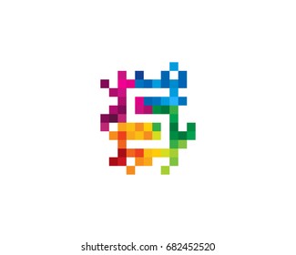 Letter S Pixel Color Mosaic Icon Logo Design Element