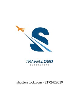 letter S with plane logo vector template. logo for travel label, tourism, journey posters, airways identity, and tech transportation