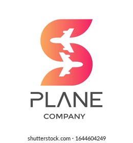 Letter S with plane vector logo. This design is modern and suitable for travel and transportation.