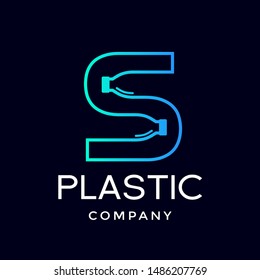Letter S with plastic or bottle vector logo template. Suitable for ecology, drink, fresh water business.