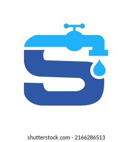 Letter S Plumber Logo Design. Plumbing Water with Letter S Logo Template