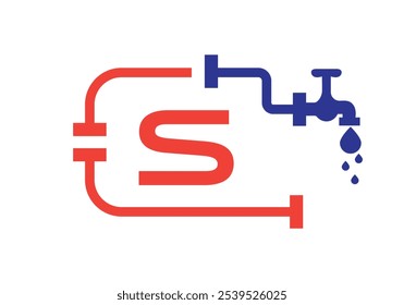 Letter S Plumber Logo Design Vector Template Concept With Pipe And Water Symbol