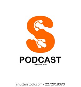 Letter s with podcast logo template illustration. suitable for podcasting, internet, brand, musical, digital, entertainment, studio etc