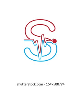 Letter S with Pulse line Logo Vector Element Symbol Template
