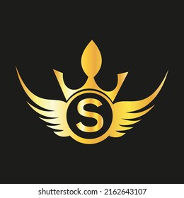Letter S Queen Logo Design Vektorgrafik-Kronenlogo Elegantes Gold-Logo für Royalty,
 Visitenkarte, Boutique, Hotel, Café, Schmuck