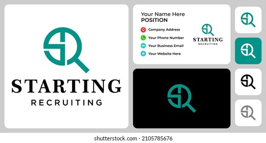 Letter S R Monogram Recruiting Logo Design With Business Card Template.

