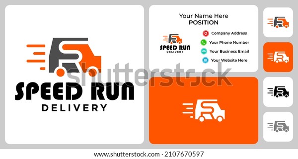 Letter S R monogram truck delivery logo design\
with business card\
template.