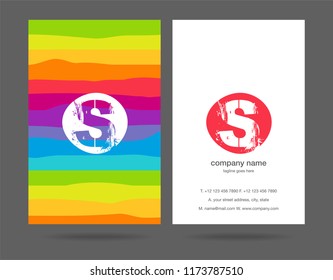 Letter S in rainbow or multicolour background, Splash brushed style letter with Business Card Template Vector.
