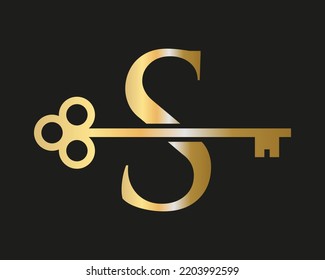 Letter S Real Estate Logo Concept With Home Lock Key Vector Template. Luxury Home Logo Key Sign