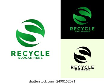 Letter S with Recycle and green leaf, recycling ecology logo, eco and save planet logo vector template