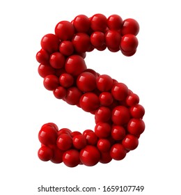 letter S with red colored shiny balls. realistic vector illustration. suitable for typewriting, alphabet or letter usage.