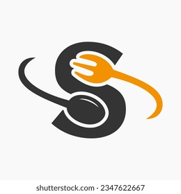 Letter S Restaurant Logo Combined with Fork and Spoon Icon