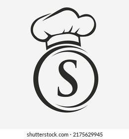 Letter S Restaurant Logo Template.  Restaurant Logo Concept with Chef Hat Symbol Vector Sign