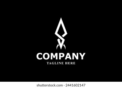 letra s y cohete sobre fondo negro logotipo moderno