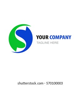 Letter S round abstract logo template elements green blue