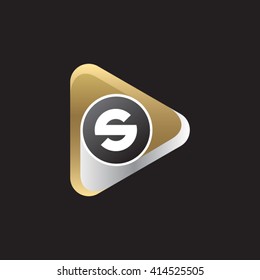 letter s rounded triangular logo gold silver black background
