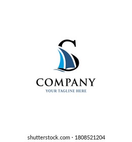 letter S for Sailing Boat  Logo template