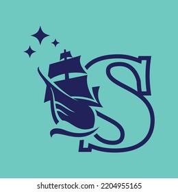 Letter S for sailing boat logo template
