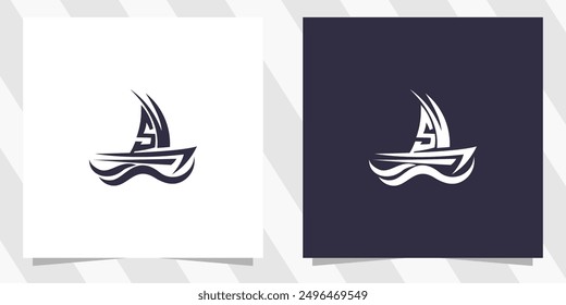 letter s with sailing ship logo design