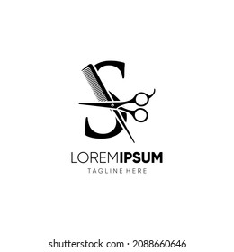 Letter S Scissors and Hair Comb Stylist Logo Design Vector Icon Graphic Emblem Illustration