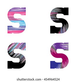 Letter S set. Vector graphic alphabet symbol in grunge style. Design template elements.