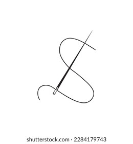 letter S sewing needle logo design art vector line illustration