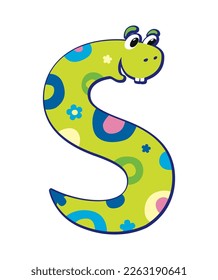 Letter s shaped as cute smiling snake