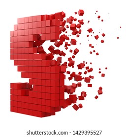 letter S shaped data block. version with red cubes. 3d pixel style vector illustration. suitable for blockchain, technology, computer and abstract themes.