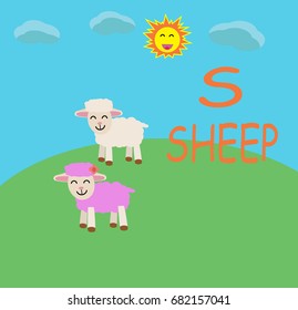 Letter s for sheep. vector cartoon 