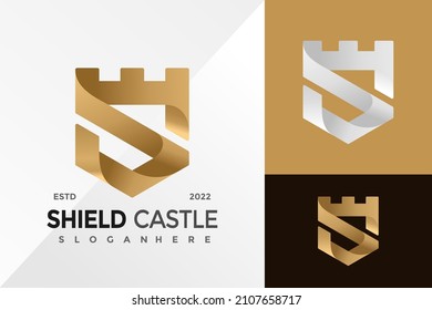 Letter S Shield Castle Logo Design Vector illustration template