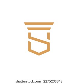 letter s in the shield with clean outline or monoline style . vector illustration	
