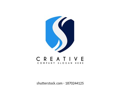 Letter S with shield logo design vector illustration. S shield business and security logos