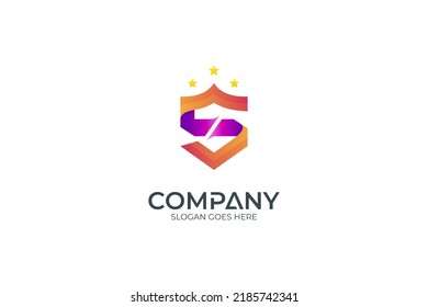 diseño del logotipo de la letra S con Shield decorado con estrellas de diseño sencillo