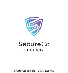 Letter S with shield, security technology design illustration