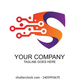 Letter S and Shield Technology Logo Vector