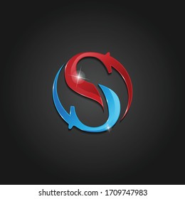 letter S shiny colorful lettermark logo vector design isolated on the dark background