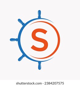 Letter S Ship Logo Concept With Ship Wheel Symbol Vector Template