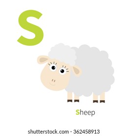 Letter S Ship Zoo alphabet. English abc with animals Education cards for kids Isolated White background Flat design Vector illustration