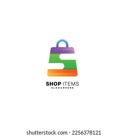 letter s with shop bag logo colorful design vector