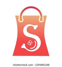 letter s, shop bag smile and market log