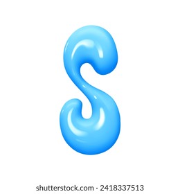 letter S. letter sign blue color. Realistic 3d design in cartoon liquid paint style. Isolated on white background. vector illustration