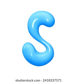 letter S. letter sign blue color. Realistic 3d design in cartoon liquid paint style. Isolated on white background. vector illustration