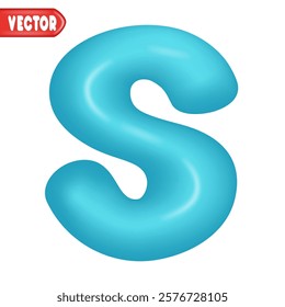 letter S. letter sign blue color. Realistic 3d design Glossy letters in cartoon balloon style. Isolated on white background. vector illustration