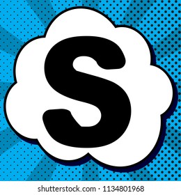 Letter S sign design template element. Vector. Black icon in bubble on blue pop-art background with rays.