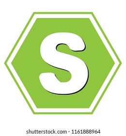 Letter S sign design template element. Vector. White icon with black shadow at yellow green honeycomb on white background.