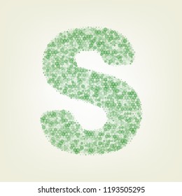 Letter S sign design template element. Vector. Green hexagon rastered icon and noised opacity and size at light green background with central light.