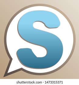 Letter S sign design template element. Bright cerulean icon in white speech balloon at pale taupe background. Illustration.
