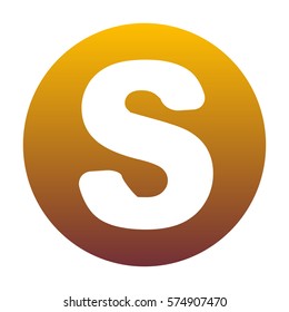 Letter S sign design template element. White icon in circle with golden gradient as background. Isolated.