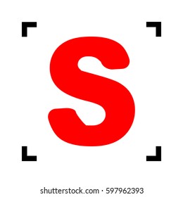 Letter S sign design template element. Vector. Red icon inside black focus corners on white background. Isolated.