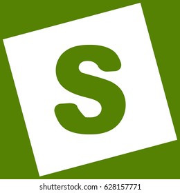 Letter S sign design template element. Vector. White icon obtained as a result of subtraction rotated square and path. Avocado background.